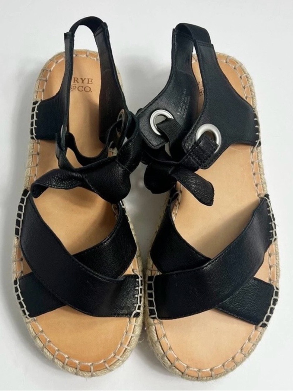 Frye and Co Black Leather Espadrille Slingback Sandals